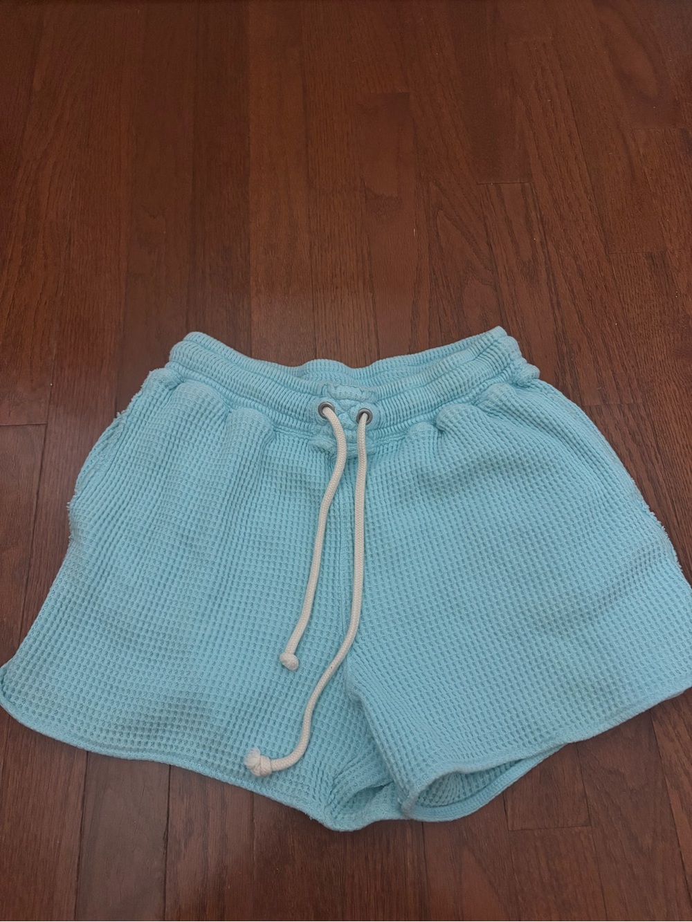 aerie Waffle-Knit Drawstring Shorts - Light Blue